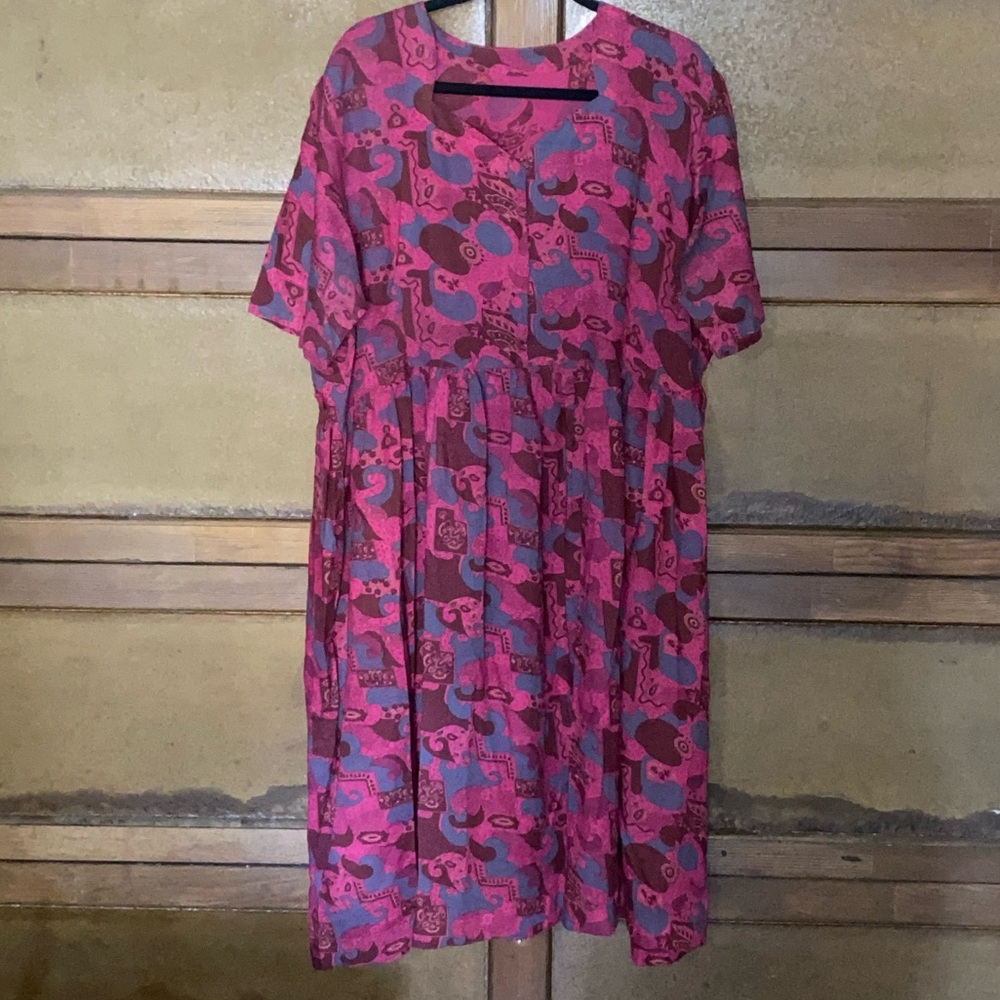 Elegant Women's Pink and Blue Midi Dress